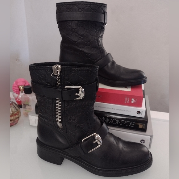 Gucci Black Leather GG Guccissima Moto Boots 🖤 AUTHENTIC - Picture 2 of 16